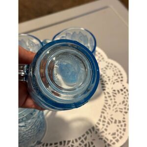 Vintage Kig Indonesia Glass Mugs - Set of 4, Ice Blue, Embossed Fruit GREAT USED
